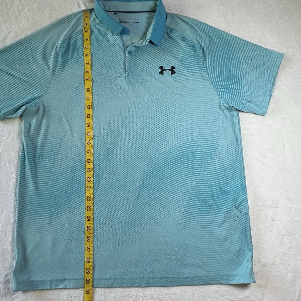 Under Armour Heatgear Short Sleeve Golf Polo Shirt Blue Striped Size XL Loose - Picture 2 of 11